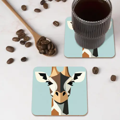 Giraffe - Illustratie - Bruin - Minimalistisch onderzetter kurk middel -sfeer2