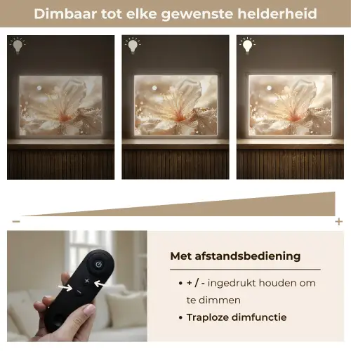 Bloem - Wit - Glitter - Goud - Modern Light Box met batterij (Wandlamp) middel -USP_dimbaarNL