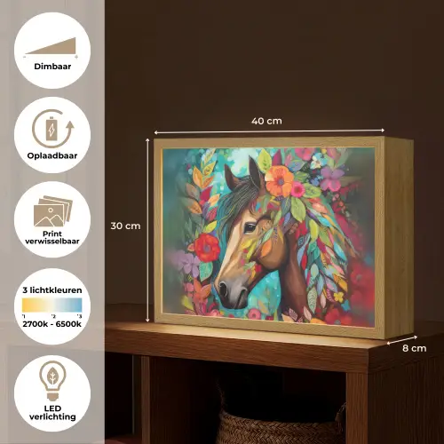 Paard - Bloemen - Schilderij - Natuur - Verf Light Box met batterij (Wandlamp kind) middel -USP_websiteoverzichtNL