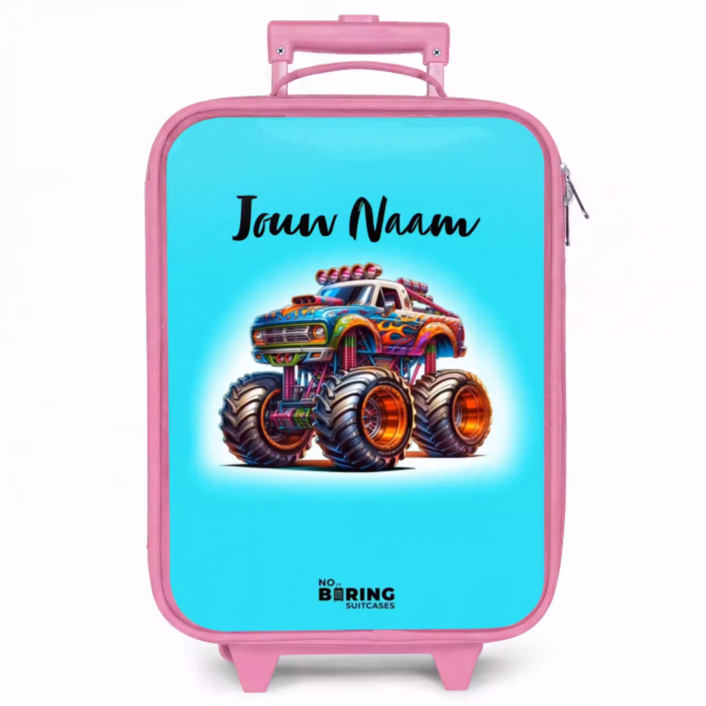 Monstertruck op Lichtblauwe Achtergrond Kinderkoffer - Roze klein -zzz_website3d