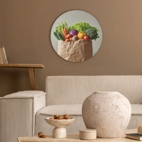 Papieren - Boodschappen - Groente - Kleurrijk Akoestische PET Vilt - Rond klein -sfeer1