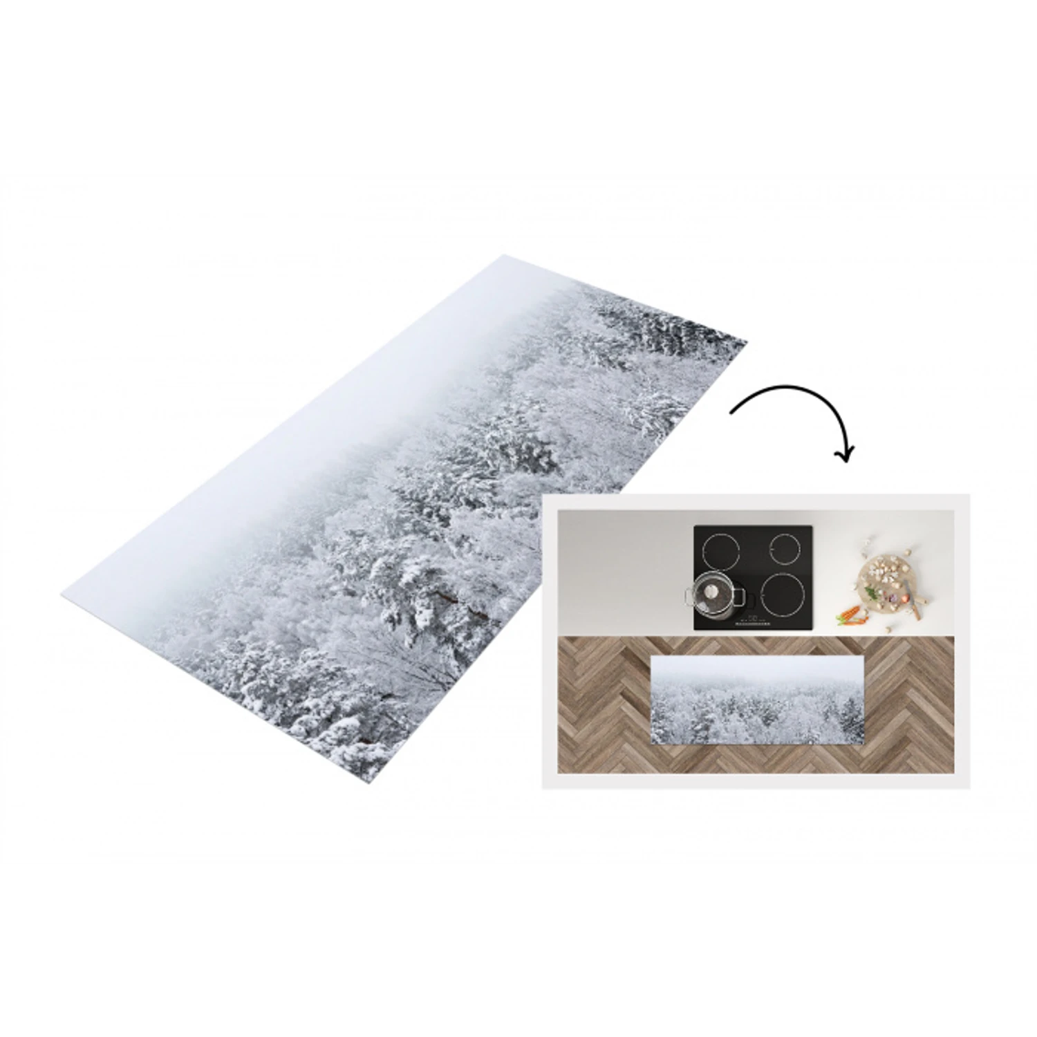 Bos - Sneeuw - Winter - Natuur - Wit Keukenloper - keukenmat middel -3d