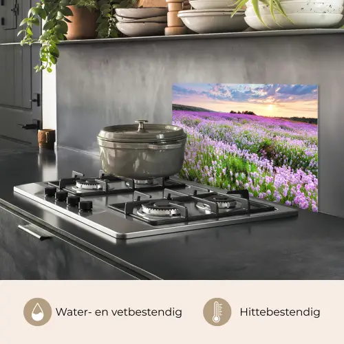 Lavendel - Bloemen - Zonsondergang - Paars - Weide keuken achterwand spatscherm klein -usp_NL