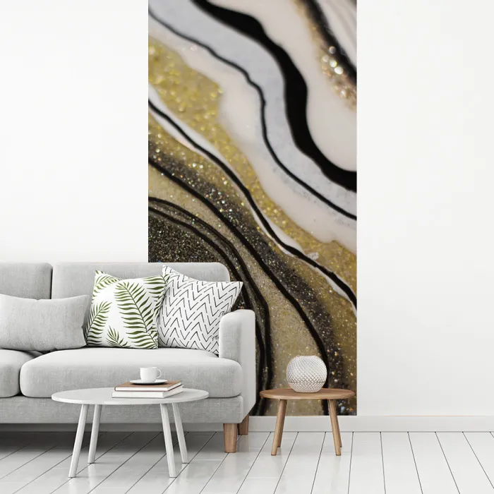 De binnenkant van een agaten met een gouden kleur uit de natuur fotobehang vinyl groot -woonkamer
