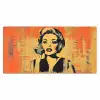 Retro - Vrouw - Koptelefoon - Oranje Muismat XXL klein -3d_leeg