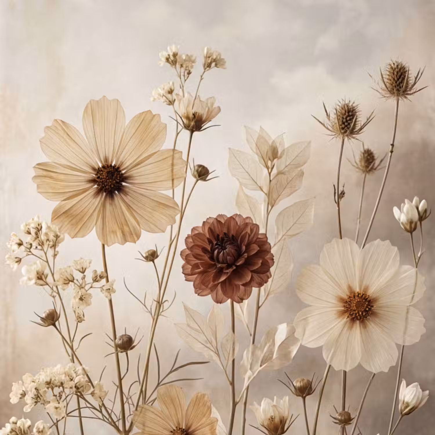 Behang - Wilde bloemen - Botanisch - Vintage - Natuur - Rustiek