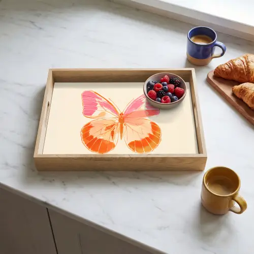 Oranje - Vlinder - Minimalistisch Dienblad Rechthoek middel -sfeer2