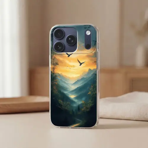 Vogels - Zon - Bomen - Groen Telefoonhoesje iPhone 17 Pro klein -sfeer2