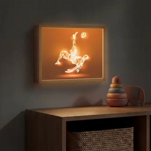 Voetballer - Oranje - Voetbal - Omhaal Light Box met batterij (Wandlamp kind) middel -sfeer5_kind