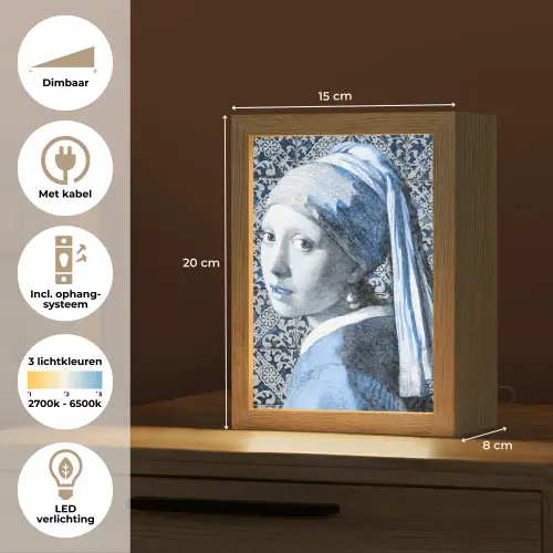 Meisje met de parel - Johannes Vermeer - Delfts blauw Light Box met kabel (Tafellamp) klein -USP_NL