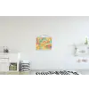 Geel - Roze - Blauw - Retro textielposter latten blank klein -kinderkamer