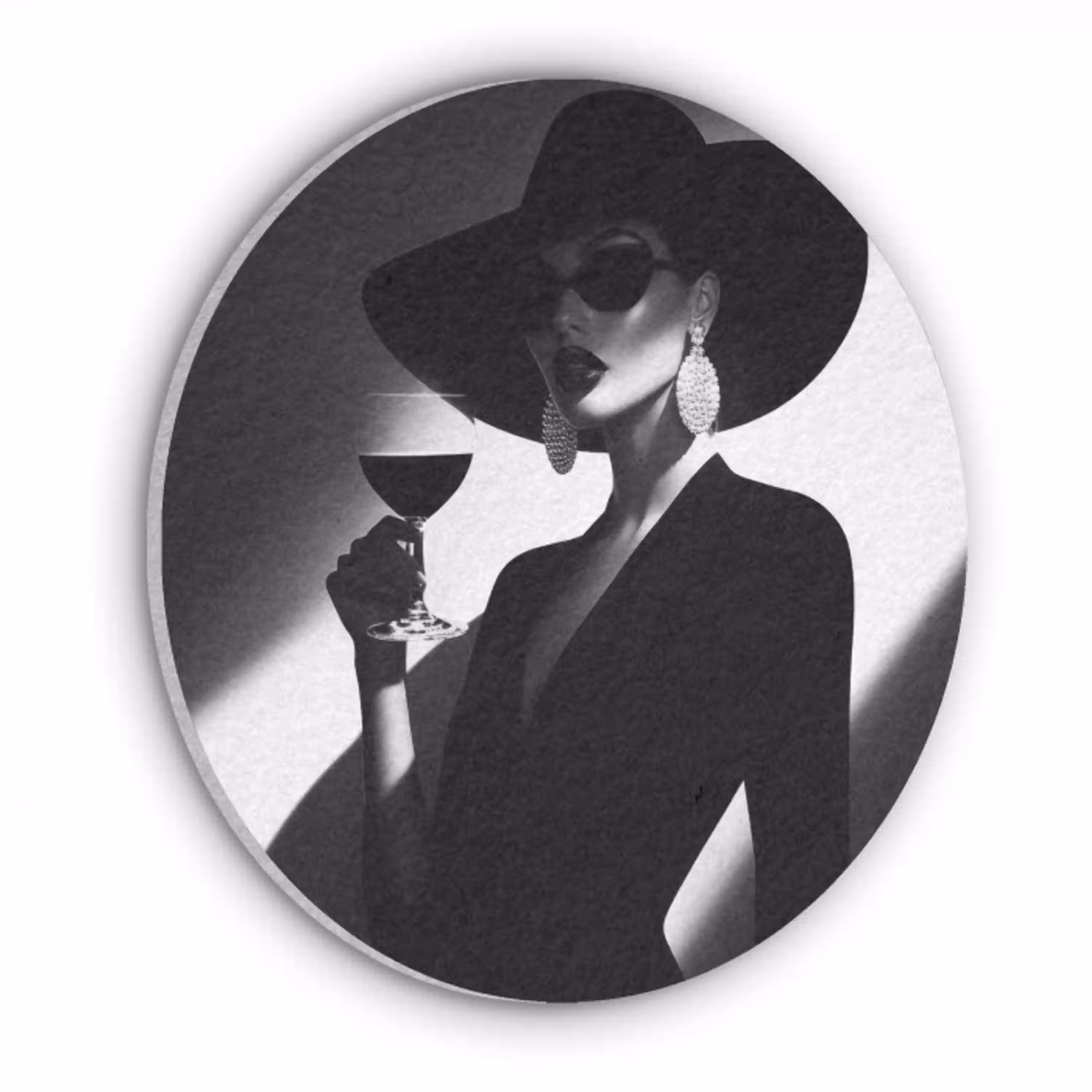 Vrouw - Wijn - Chic Akoestische PET Vilt - Rond klein -3d