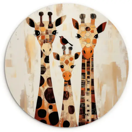 Giraffen - Cartoon - Crème Wandcirkel kunststof plaat 5mm dik klein -3d