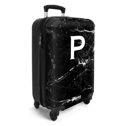 Marmer print - Letter P - Zwart NBS - Handbagage koffer - Unisex middel -productfoto_3d