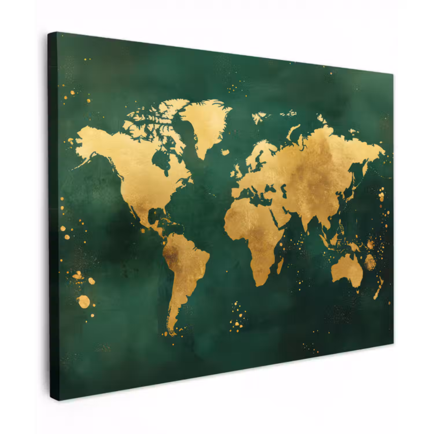 Leinwandbild - Weltkarte - Grün - Gold