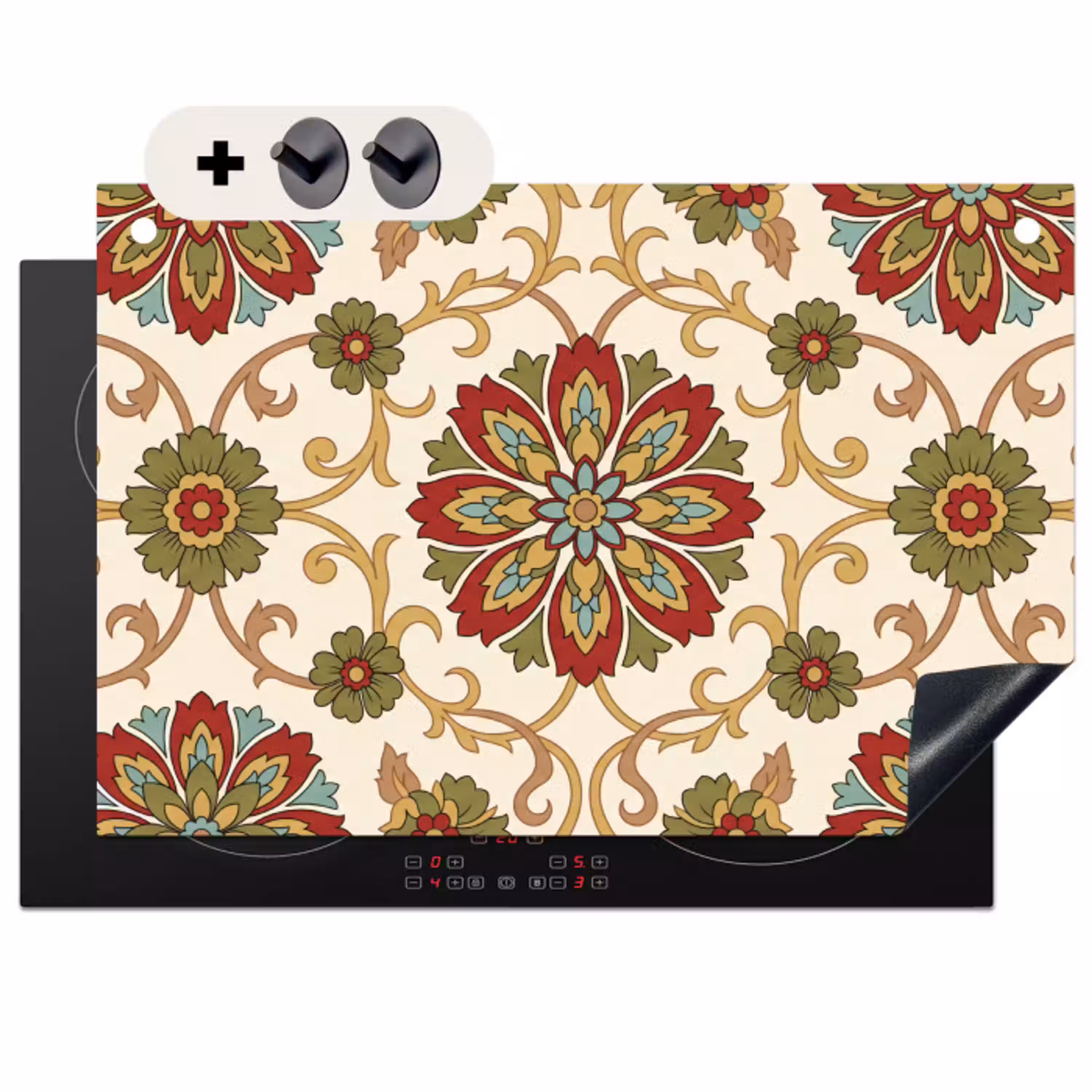 Patroon - Bloemen - Ornament - Klassiek - Kleurrijk Inductie beschemer met haakjes klein -3d