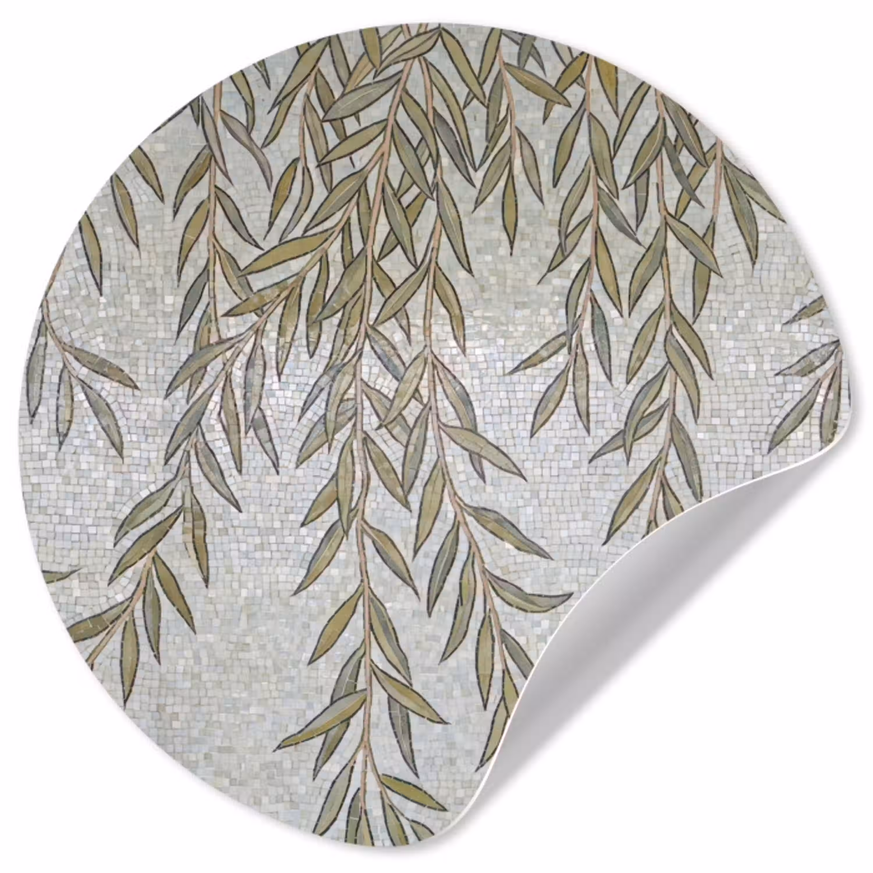 Planten - Mozaïek - Patroon - Groen - Blauw Wandcirkel behangsticker klein -3d