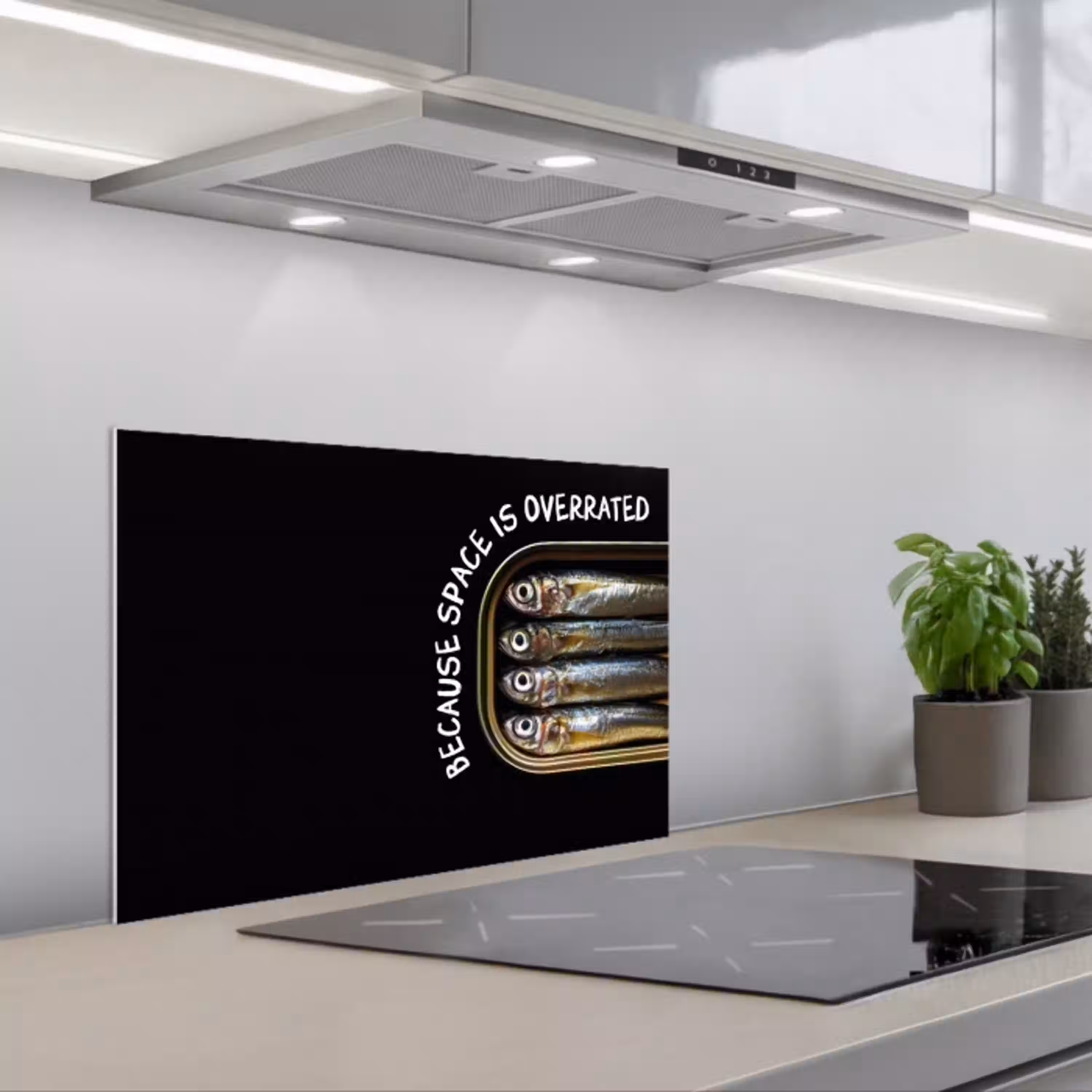 Sardines - Tekst - Vis - Blik keuken achterwand spatscherm klein -3d_schuin
