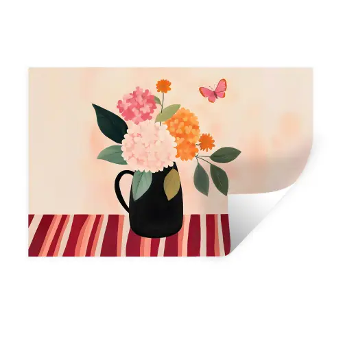 Vaas - Bloemen - Vlinder - Rood Muursticker klein -3d