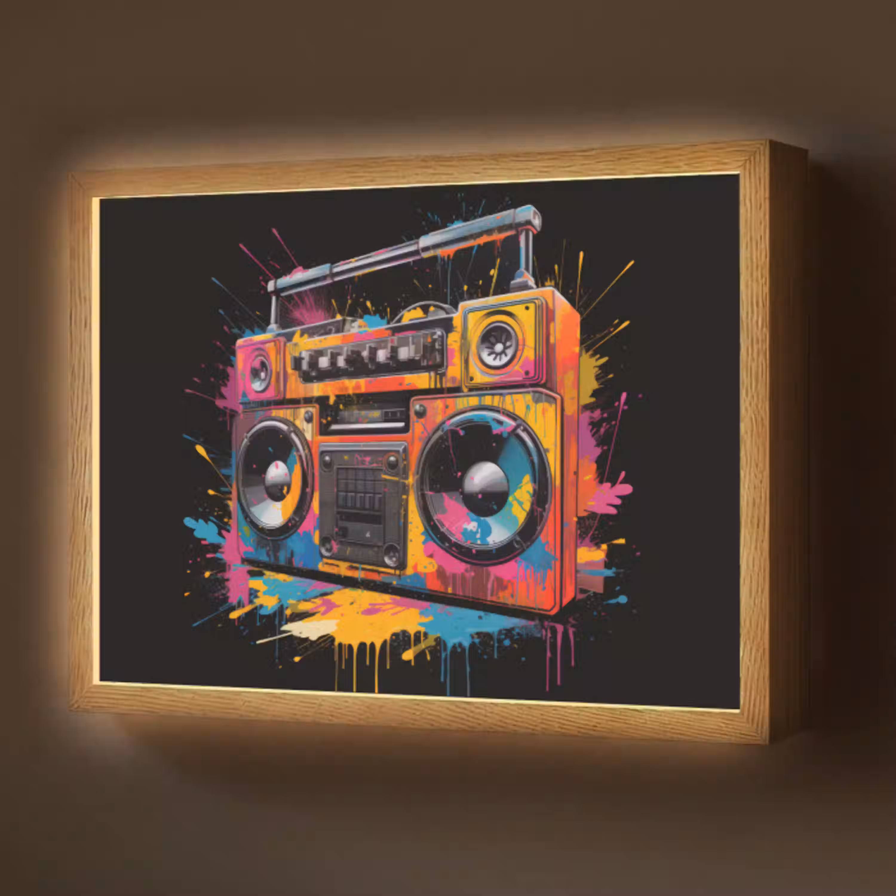 Radio - Graffiti - Box - Kleuren - Zwart Light Box met batterij (Wandlamp) middel -z3d_website