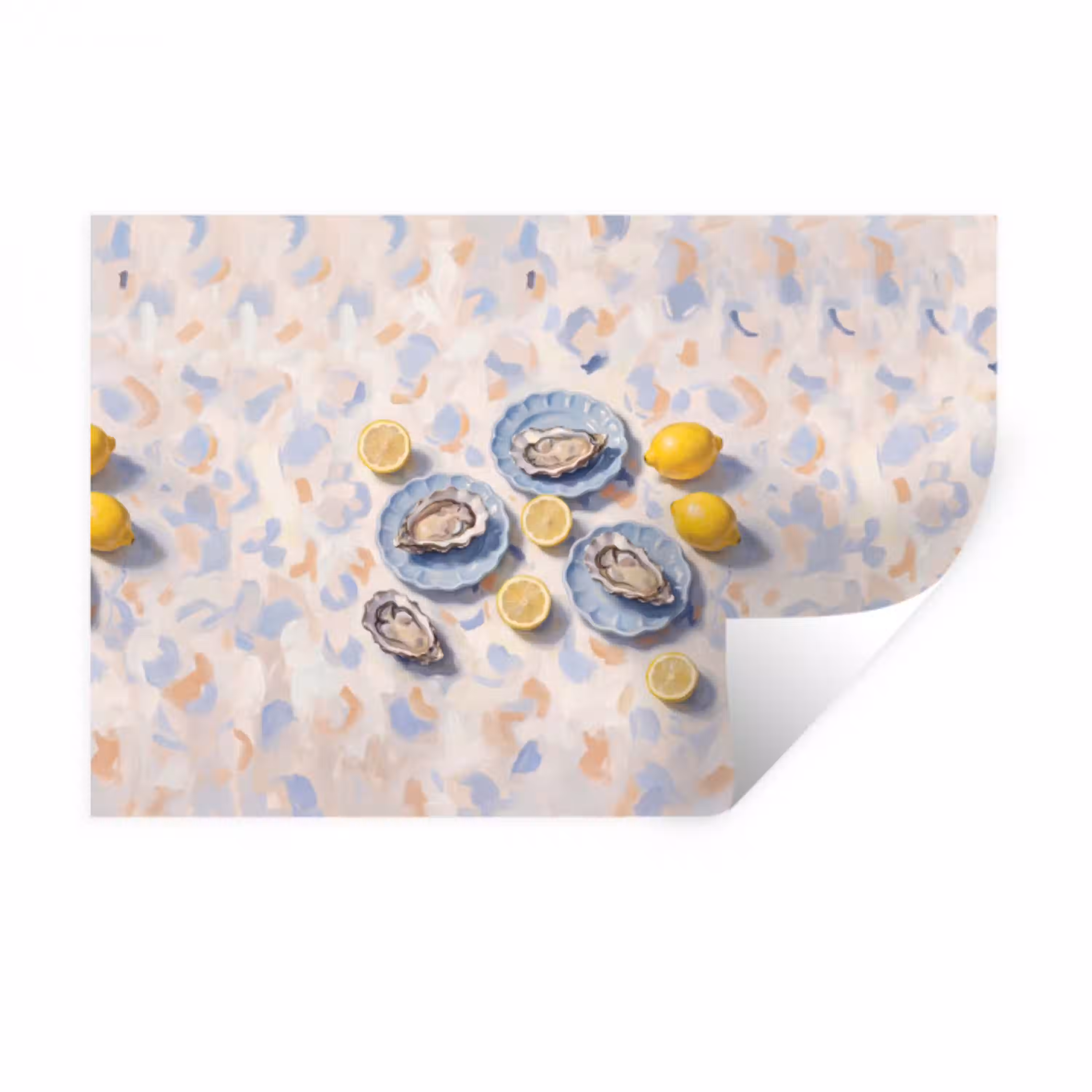 Eten - Oesters - Citroenen - Modern - Geel Muursticker klein -3d