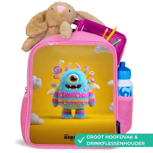 Snoep - Monster - Regenboog Kinderrugzak - Roze middel -inhoud_NL