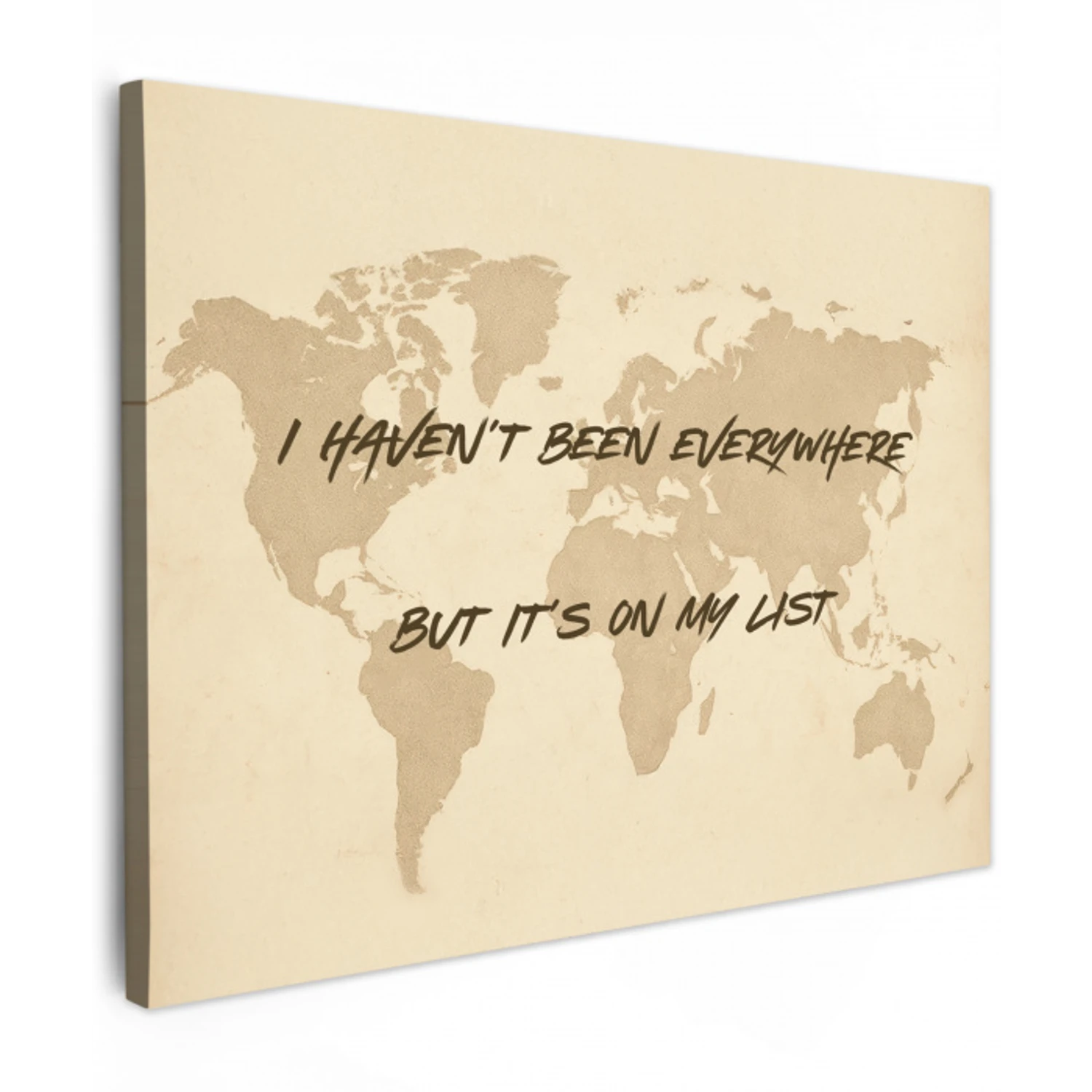 Beige - Wereldkaart - Quote - Handgeschreven canvas 2cm middel -z3d