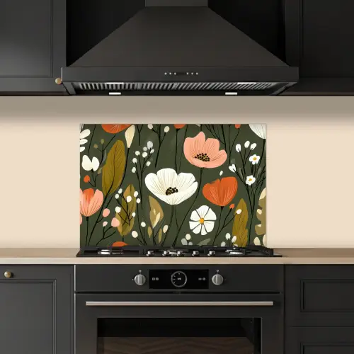 Bloemen - Illustratie - Groen keuken achterwand spatscherm klein -sfeer1