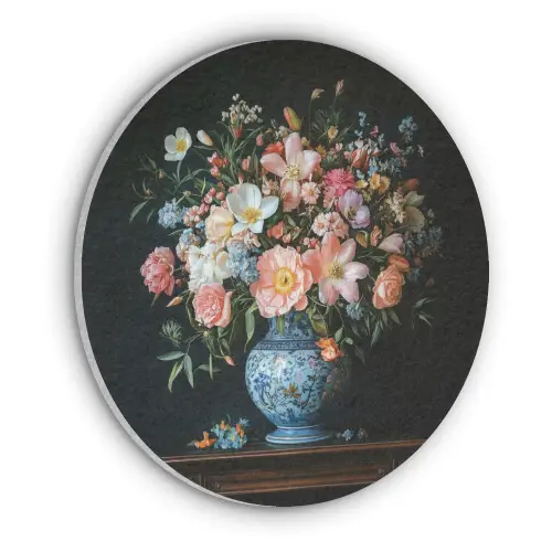 Roze - Bloemen - Vaas - Kleuren Akoestische PET Vilt - Rond klein -3d