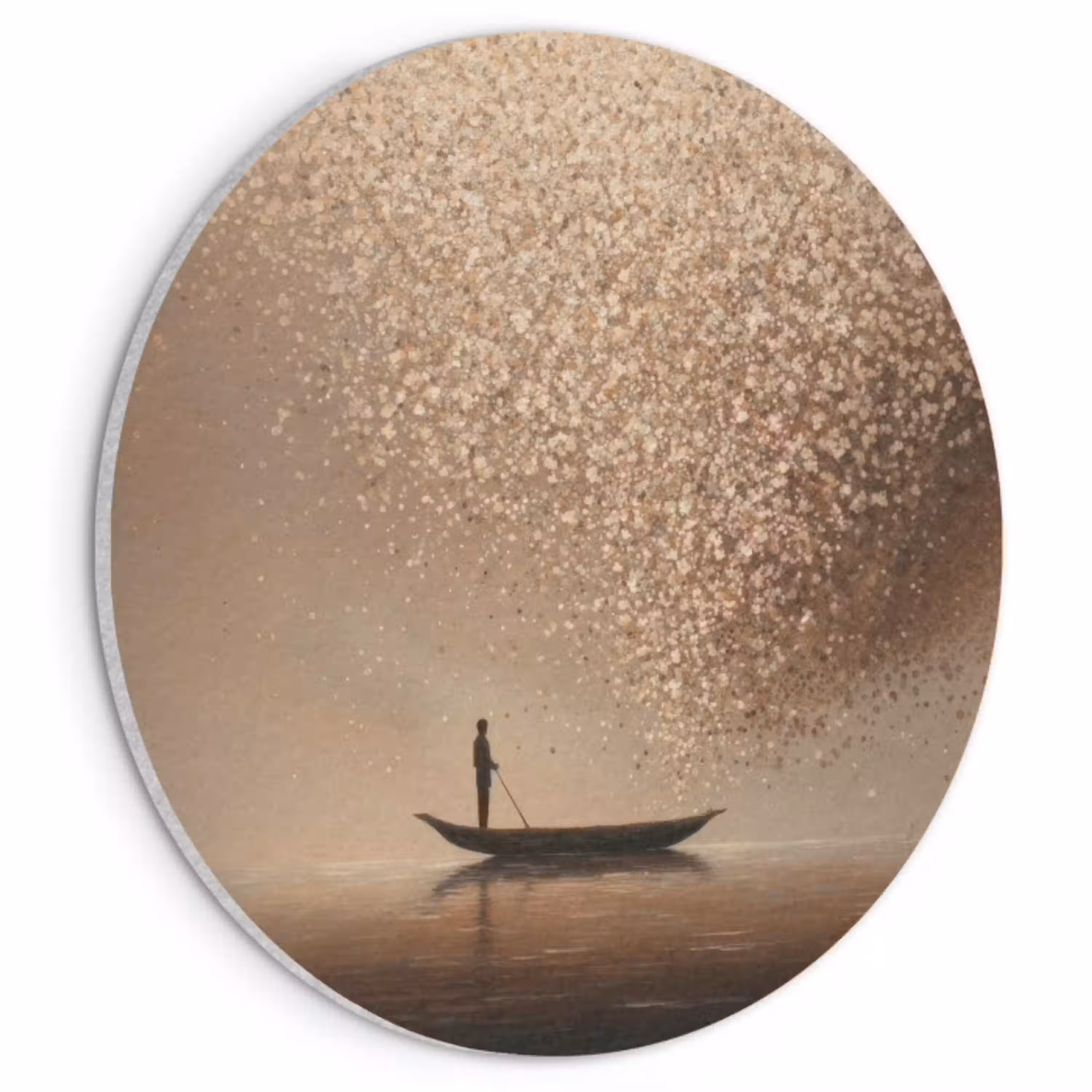 Bootje - Blaadjes - Goud - Water Akoestische PET Vilt - Rond klein -3d