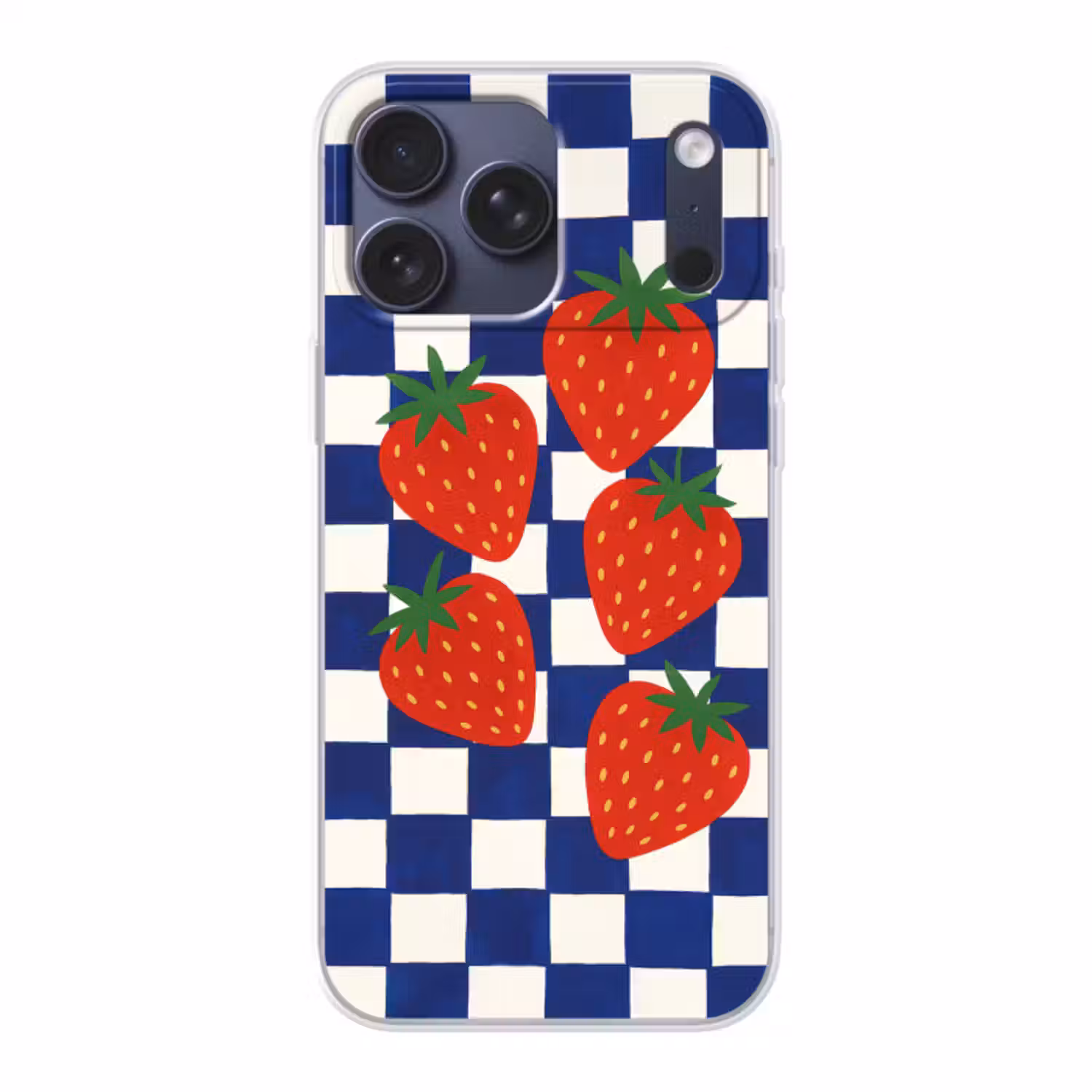 Telefoonhoesje Softcase - Geblokt - Blauw - Aardbeien
