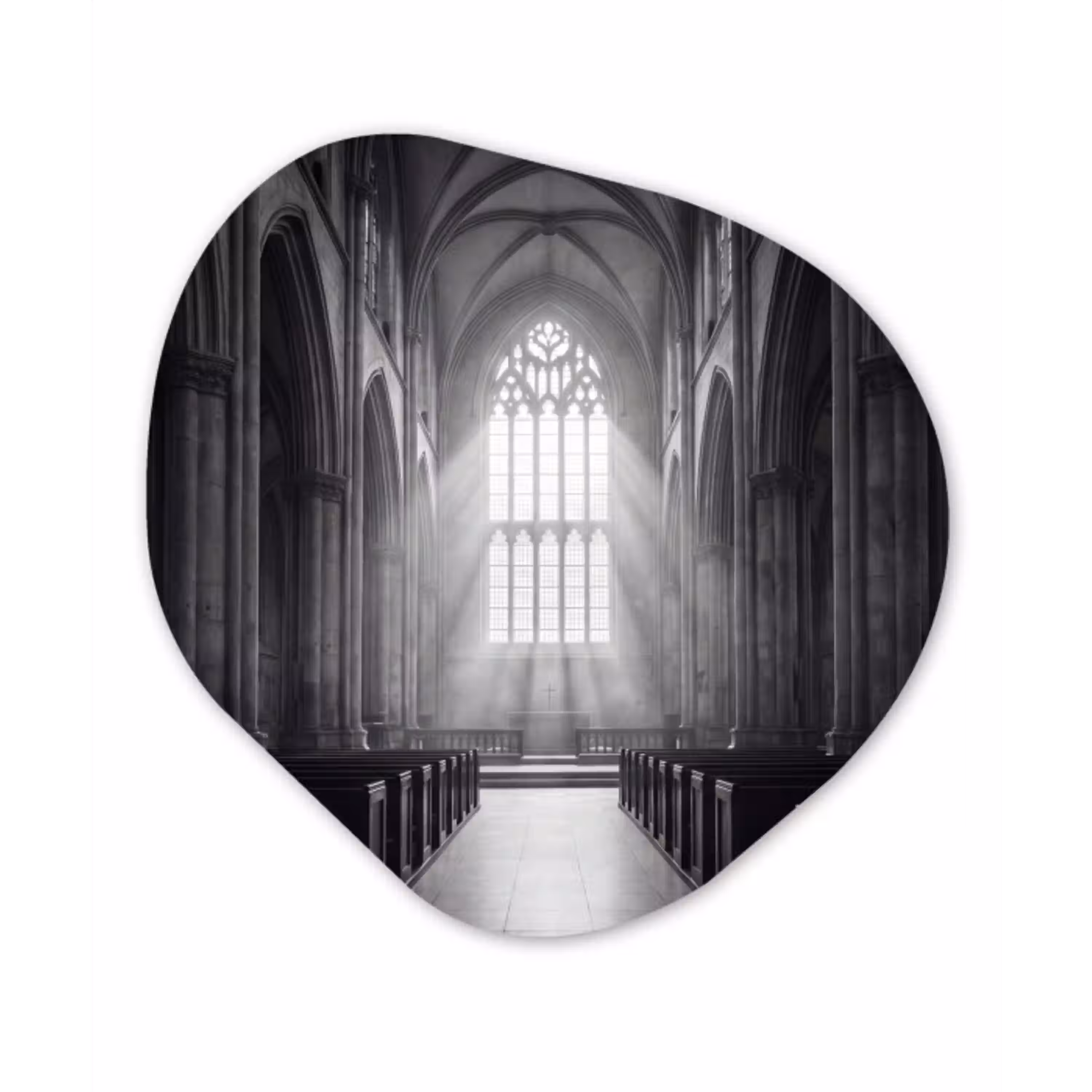 Kerk - Interieur - Lichtstralen - Architectuur - Klassiek Wandcirkel Organisch Forex 3mm klein -3d