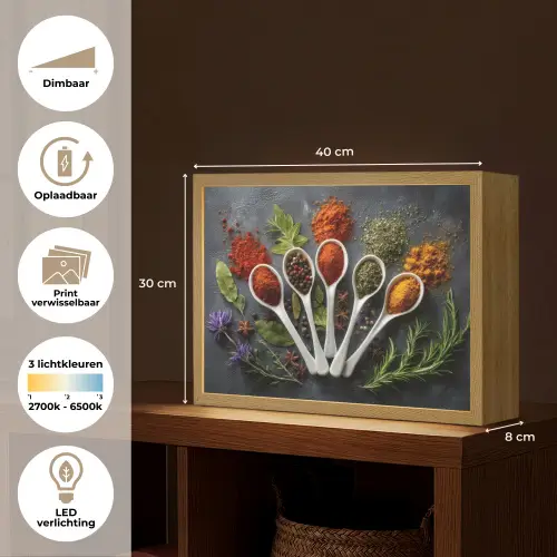 Lepels - Wit - Poeder - Kruiden Light Box met batterij (Wandlamp) middel -USP_websiteoverzichtNL