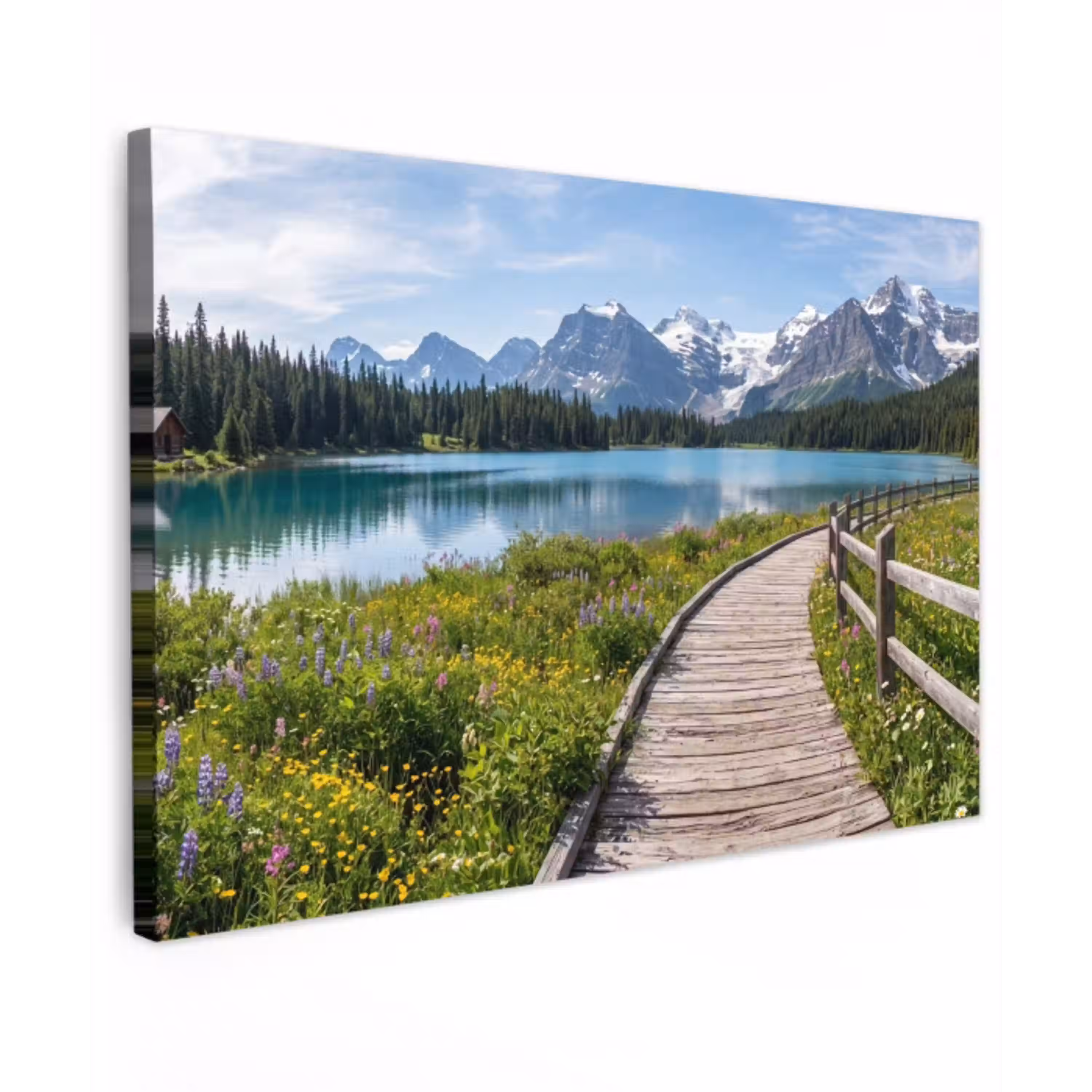 Bergen - Meer - Landschap - Blauw Tuinposter op houten frame 2 cm dik klein -3d