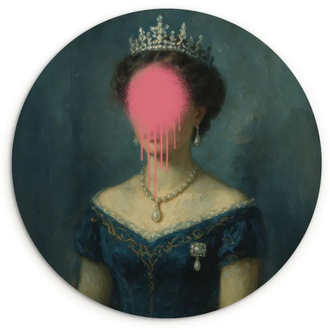 Muurcirkel glas - Kroon - Roze druipend verf - Portret