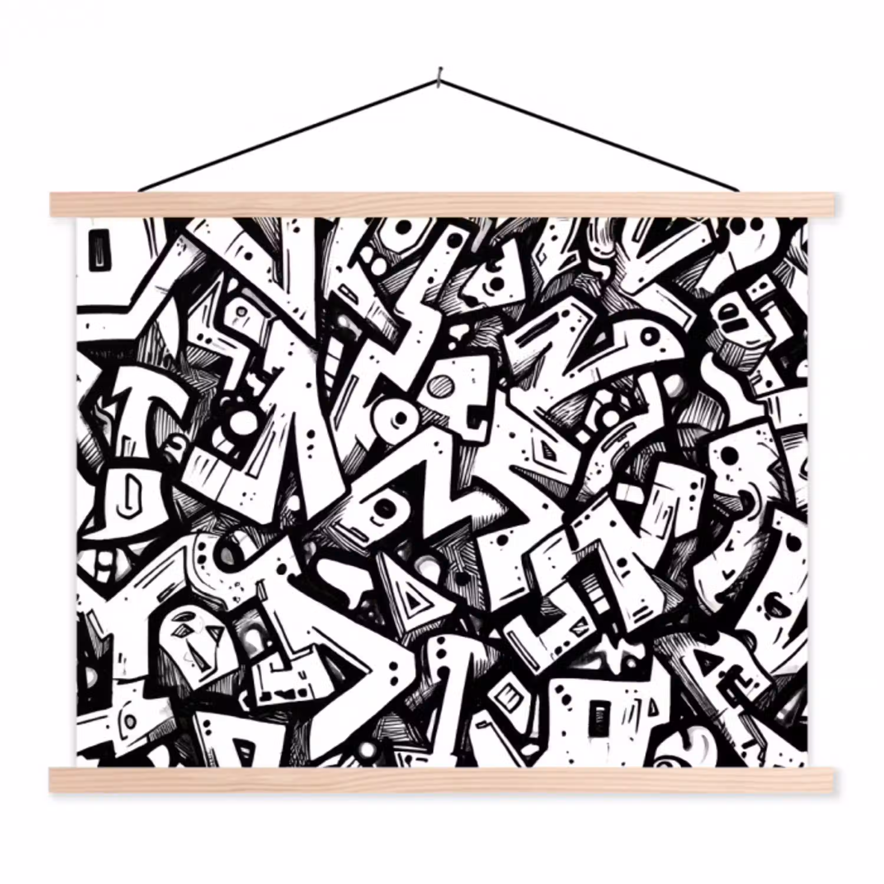 Vormen - Letters - Graffiti - Zwart textielposter latten blank klein -3d