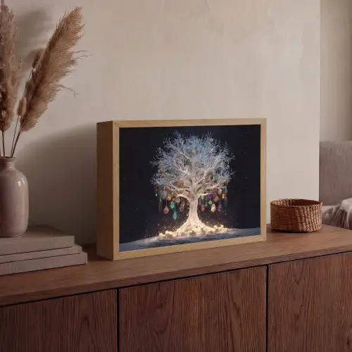 Sneeuwboom  - Lichtjes - Wit - Kleurrijk Light Box met batterij (Wandlamp) middel -sfeer2