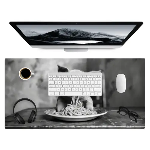 Varken - Schattig - Spaghetti - Zwart wit - Dier Muismat XXL klein -3d