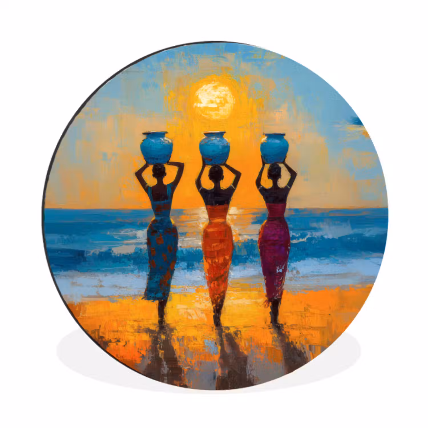 Wandcirkel - aluminium - Vrouwen - Strand - Zondsondergang