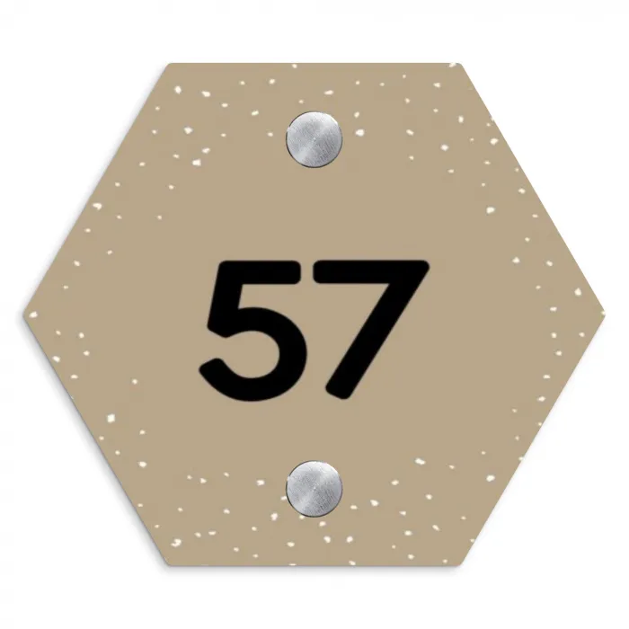 Beige met stippen - Traditioneel Naambord Hexagon klein -3d
