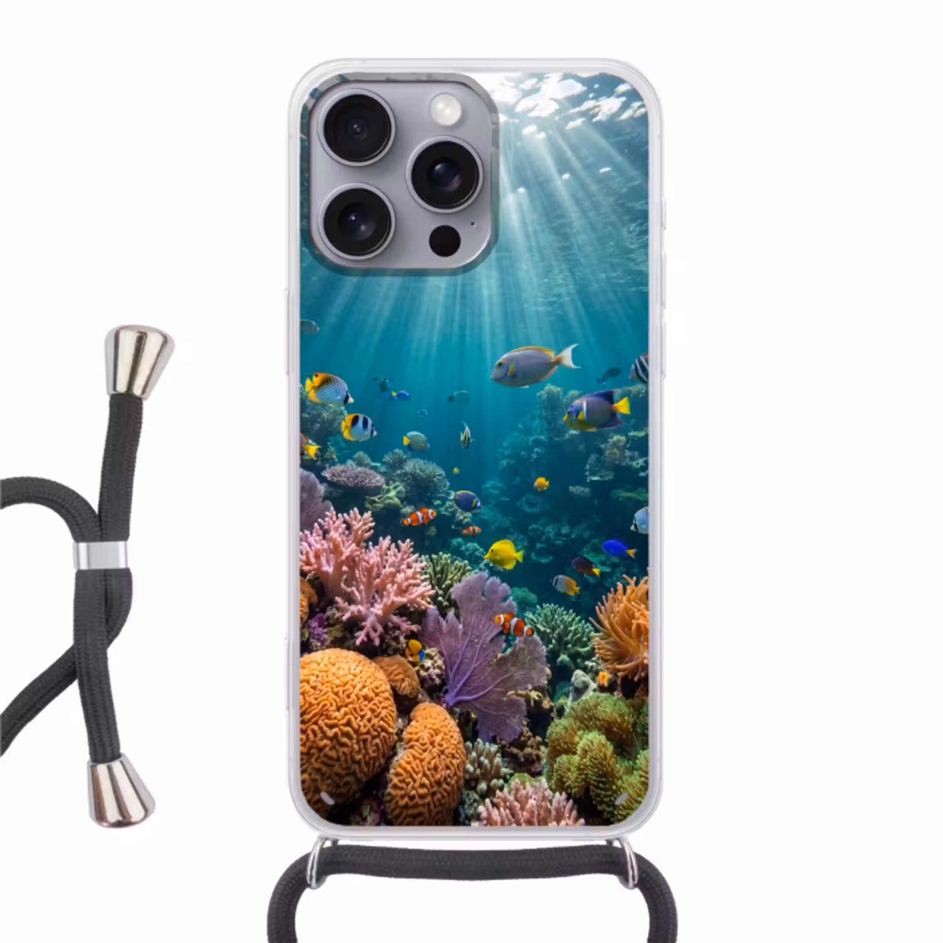 Vis - Koraal - Oceaan - Natuur - Kleurrijk Hoesje iPhone 16 Pro Max met koord klein -3d