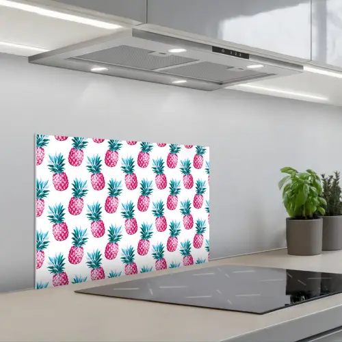 Ananas - Roze - Wit keuken achterwand spatscherm klein 900 -3d_schuin