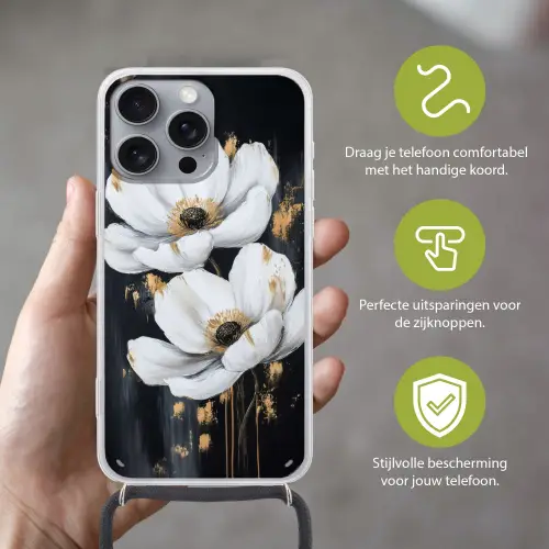 Bloemen - Wit - Abstract Hoesje iPhone 16 Pro Max met koord klein -sfeer2_NL