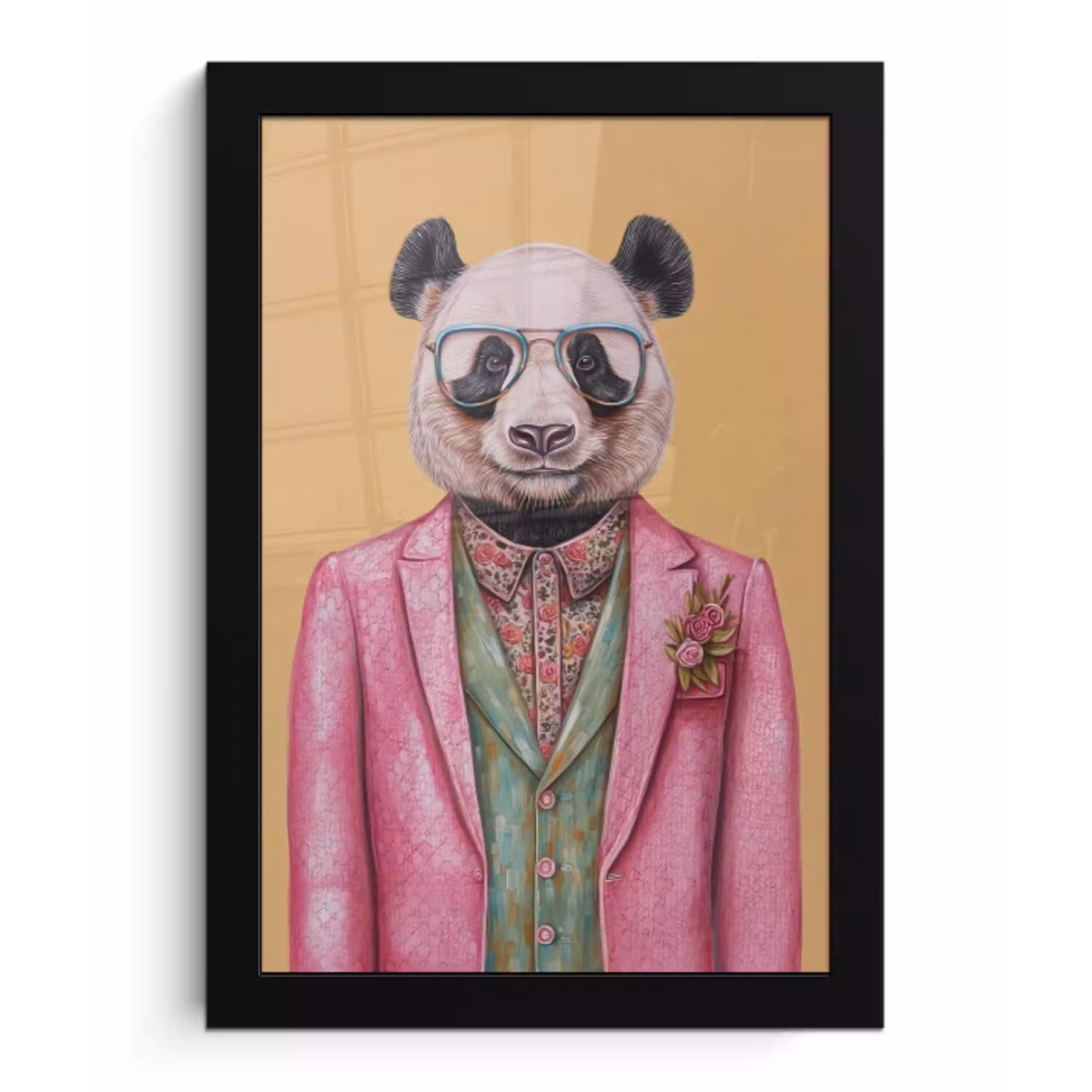 Panda - Pak - Zonnebril - Blauw fotolijst zwart zonder passe partout klein -3d