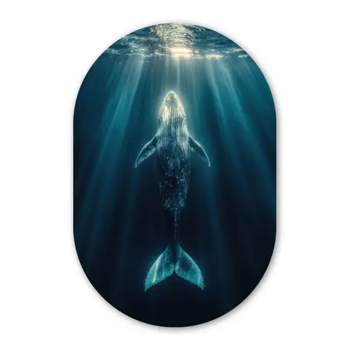 Walvis - Water - Zonnestralen - Blauw Wandcirkel Ovaal Forex klein -3d