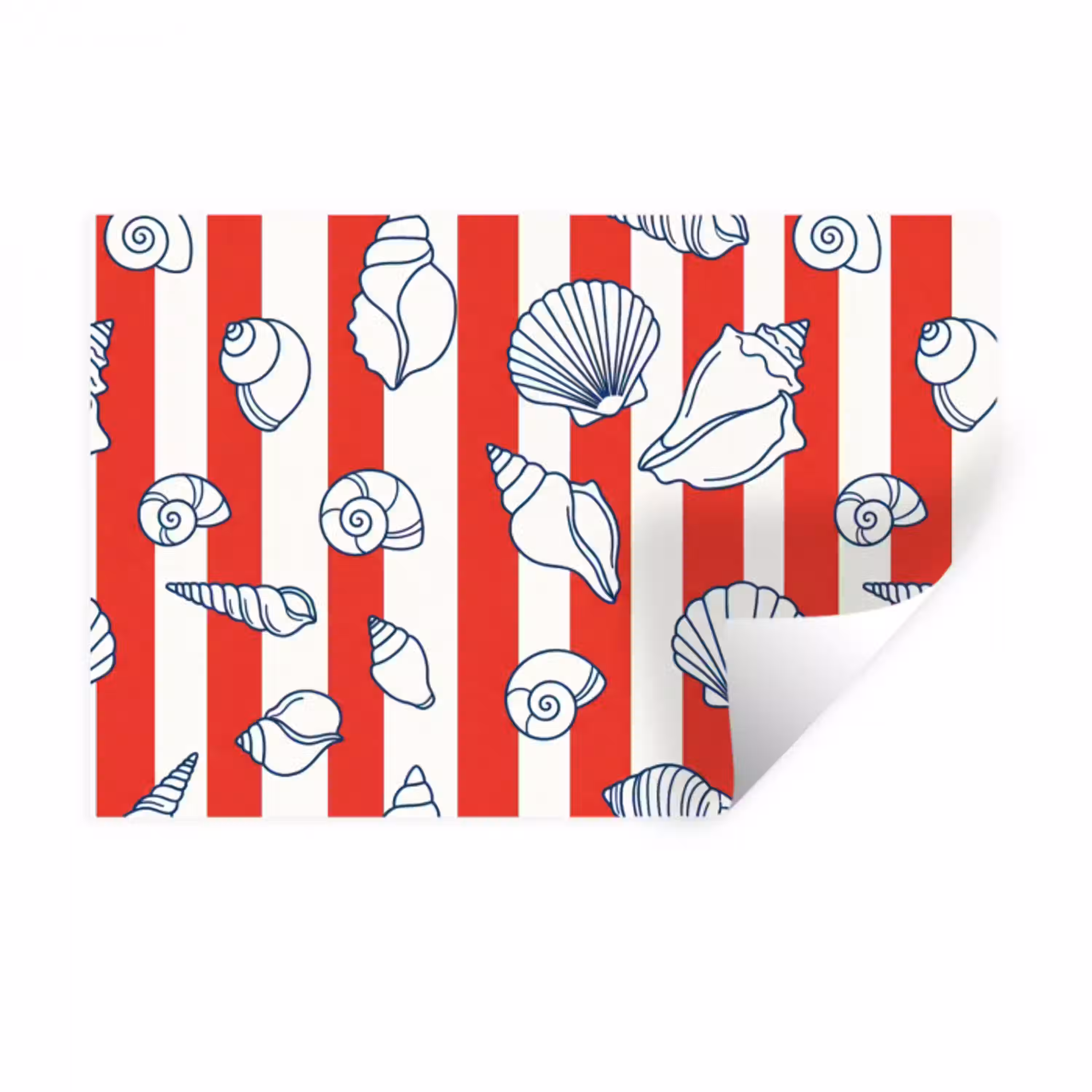 Schelp - Zeedieren - Zomer - Illustratie - Rood - Blauw Muursticker klein -3d