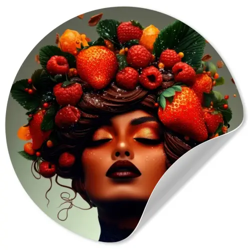 Vrouw - Chocolade - Frambozen - Aardbeien - Koekjes Wandcirkel behangsticker klein -3d