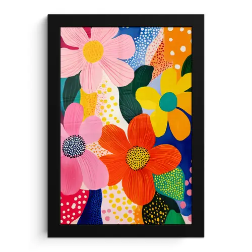 Bloemen - Kleurrijk - Stippen fotolijst zwart zonder passe partout klein -3d