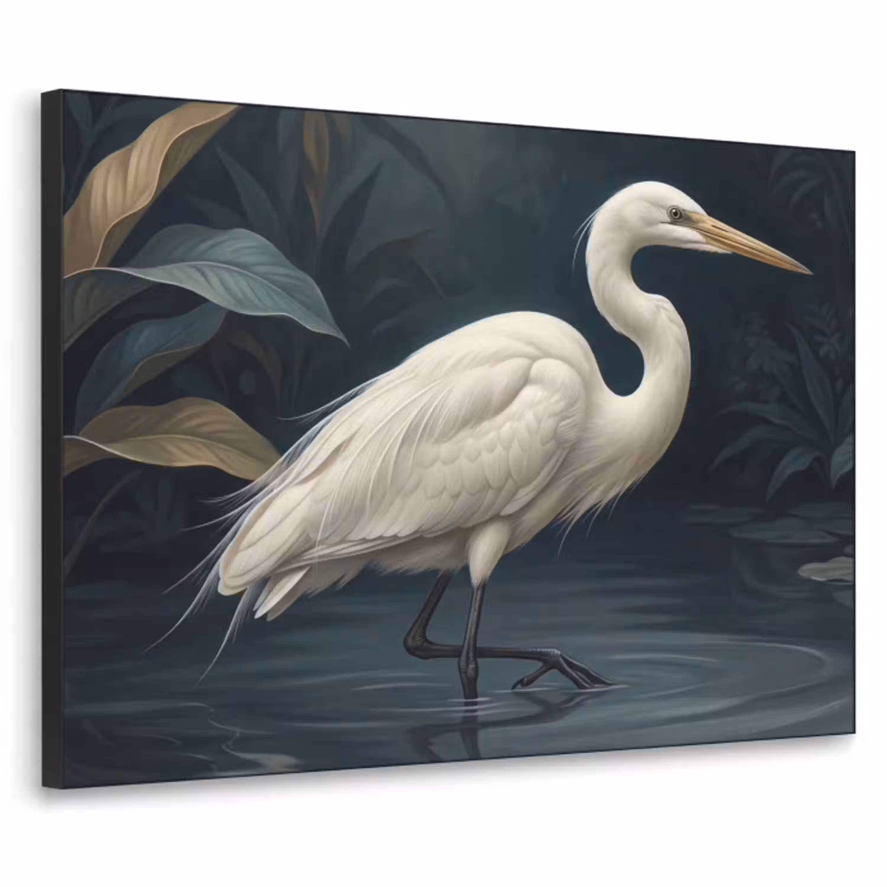 Reiger - Water - Natuur - Modern - Wit Textielframe zwart klein -3d
