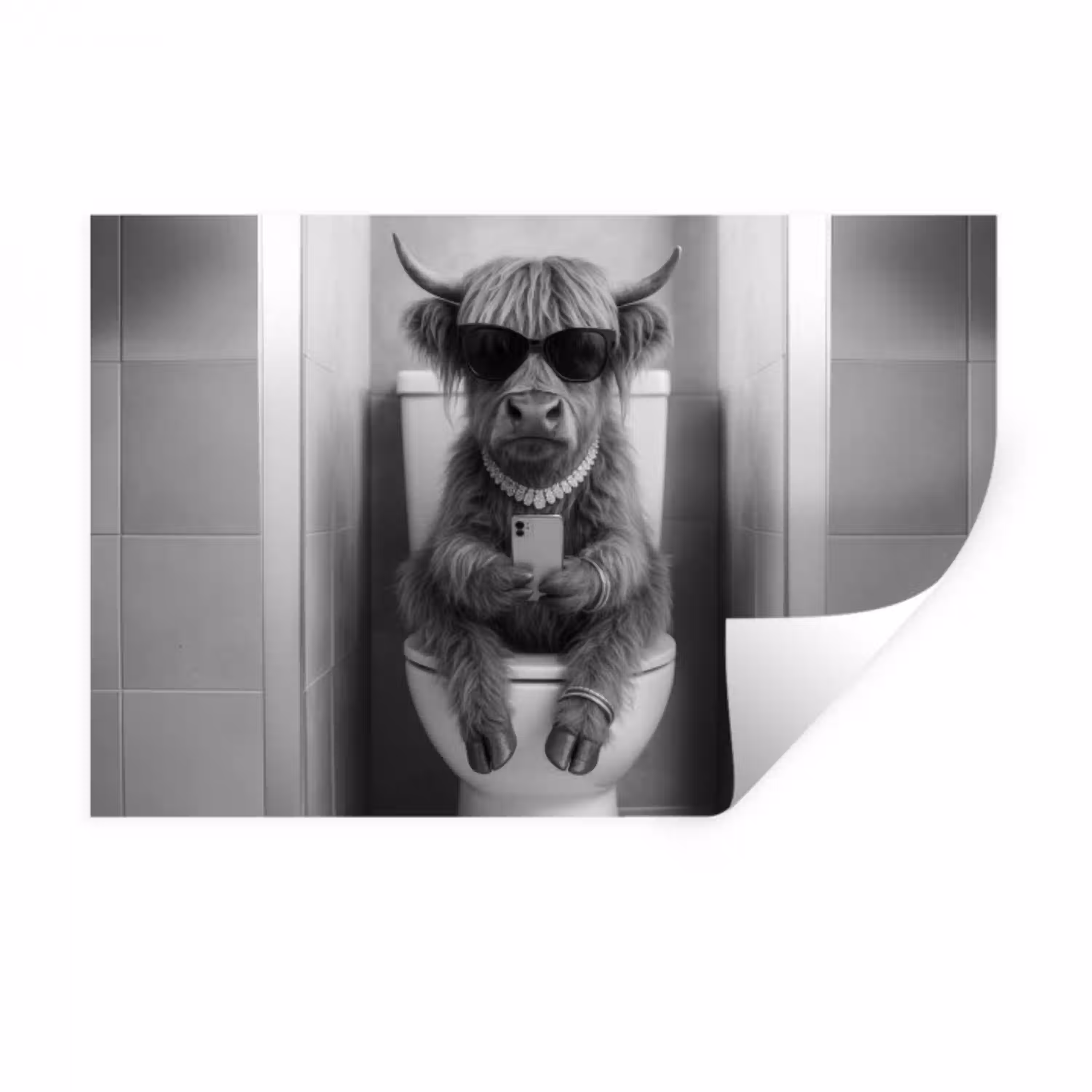 Stier - Telefoon - Toilet - Zwart - Wit Muursticker klein -3d